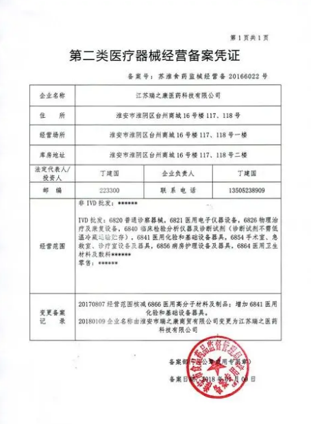 醫療器械經營備案憑證樣式 醫療器械經營備案憑證樣式