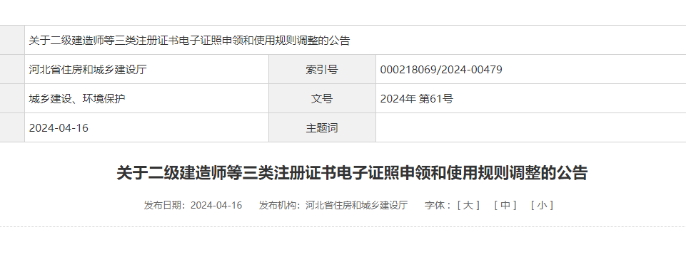 關(guān)于二級建造師等三類注冊證書電子證照申領(lǐng)和使用規(guī)則調(diào)整的公告 關(guān)于二級建造師等三類注冊證書電子證照申領(lǐng)和使用規(guī)則調(diào)整的公告